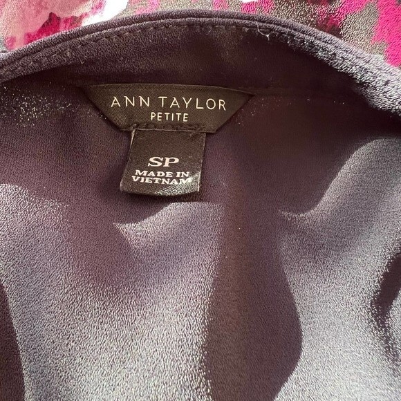 Ann Taylor Petite Navy Blue sheer pleated  long sleeve top size S academia work - Picture 3 of 14